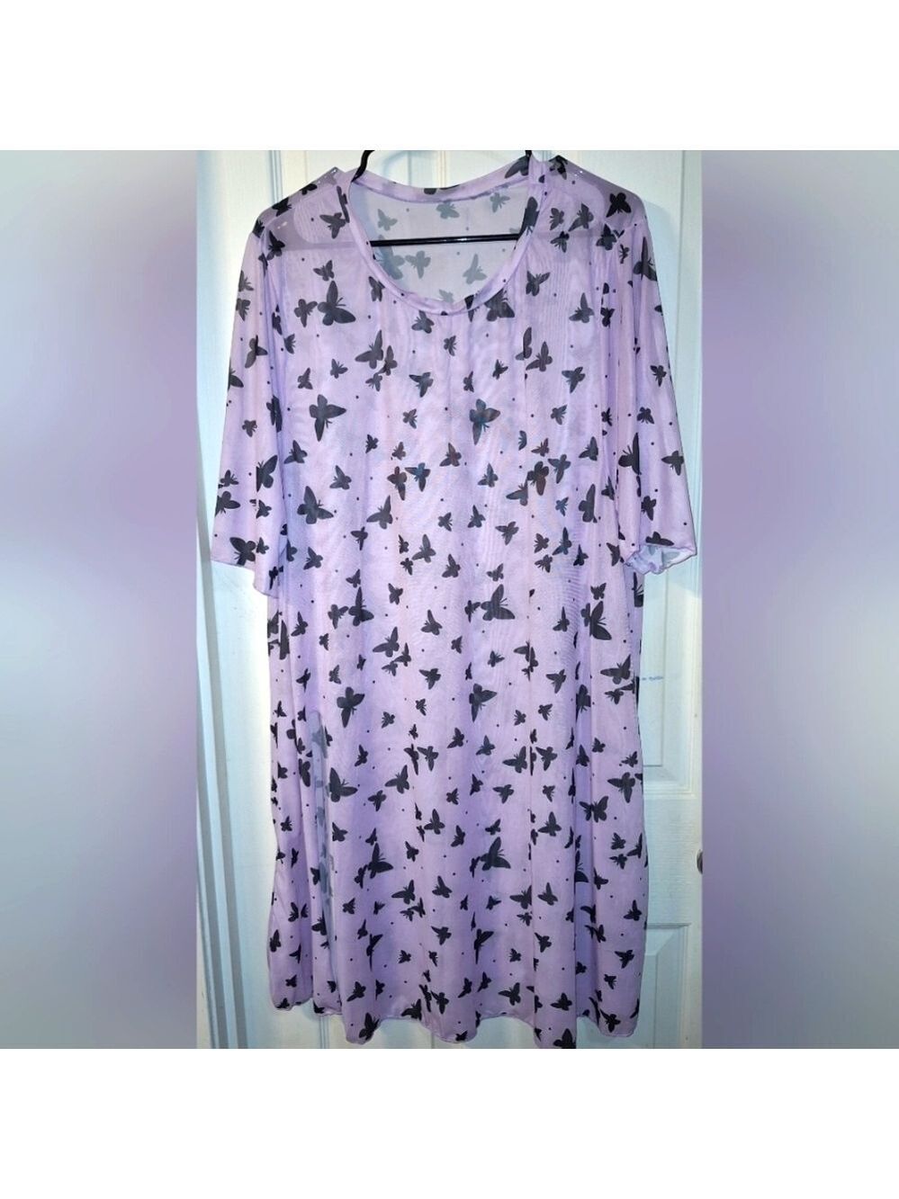 Purple Butterfly Sheer Swim Cover Up Large